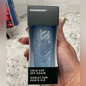 Starbucks Iridescent Swirl Spiral Pearl Light Blue Mini Tumbler Keychain. NWT!